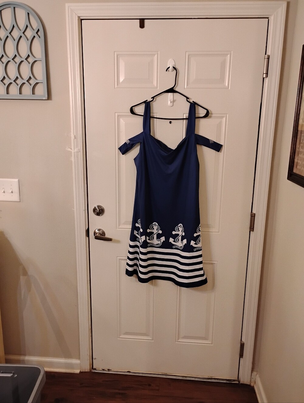 Cruise Ready Navy Anchor Stripe Cold-Shoulder Dress